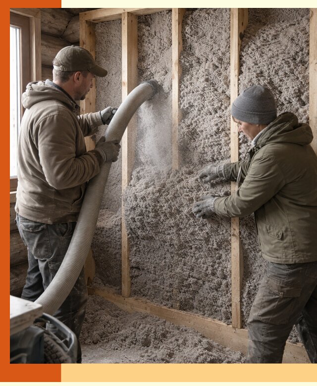 Утепление бревенчатого дома эковатой в Балахне