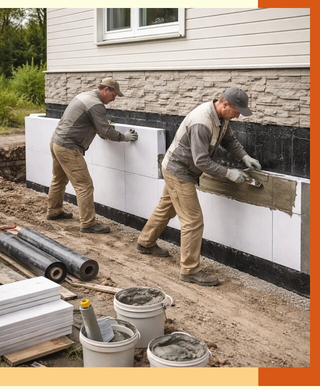 Утепление фундамента снаружи в Балахне от 4388 руб. за м² | ТепломастерБлх