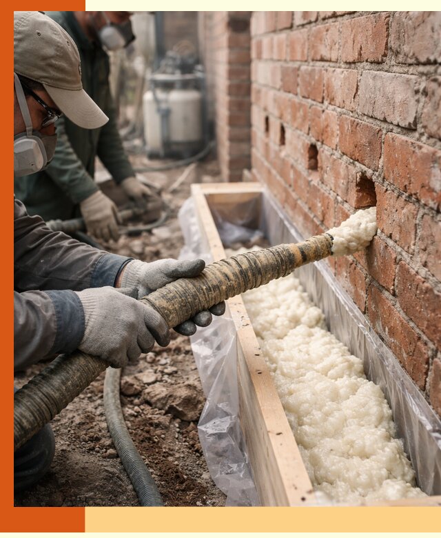 Заливка ППУ в пустоты кирпичной стены в Балахне