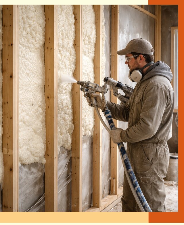 Утепление каркасной стены ППУ в Балахне от 4440 руб./м2 под ключ | ТепломастерБлх