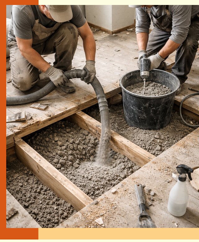 Заполнение пустот пола в Балахне полиуретаном и пенополистиролом