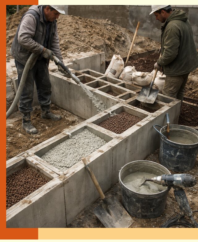 Заполнение полостей фундамента в Балахне герметичным утеплением и повышением прочности