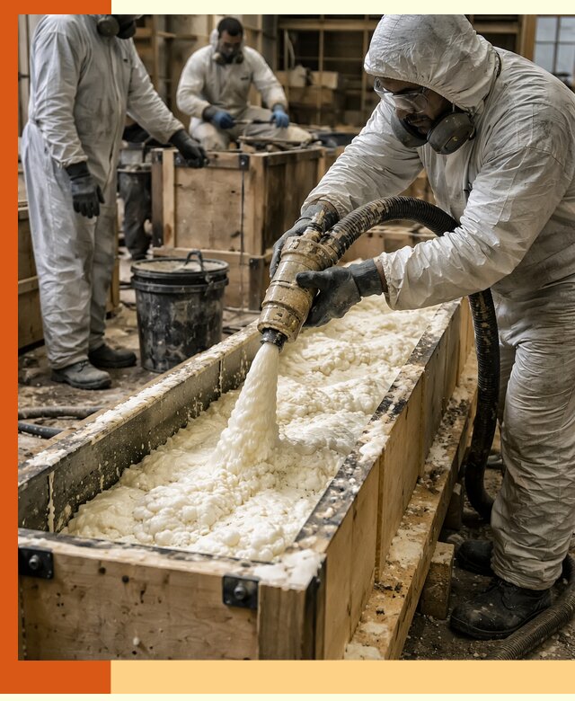 Заливка пенополиуретана в формы для утепления в Балахне